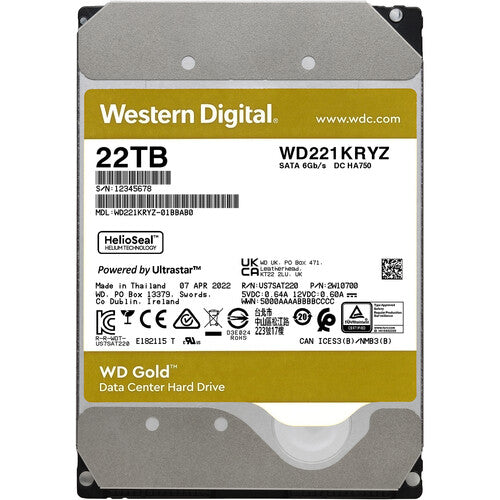 WD 22TB Gold 7200 rpm SATA III 3.5" Enterprise HDD